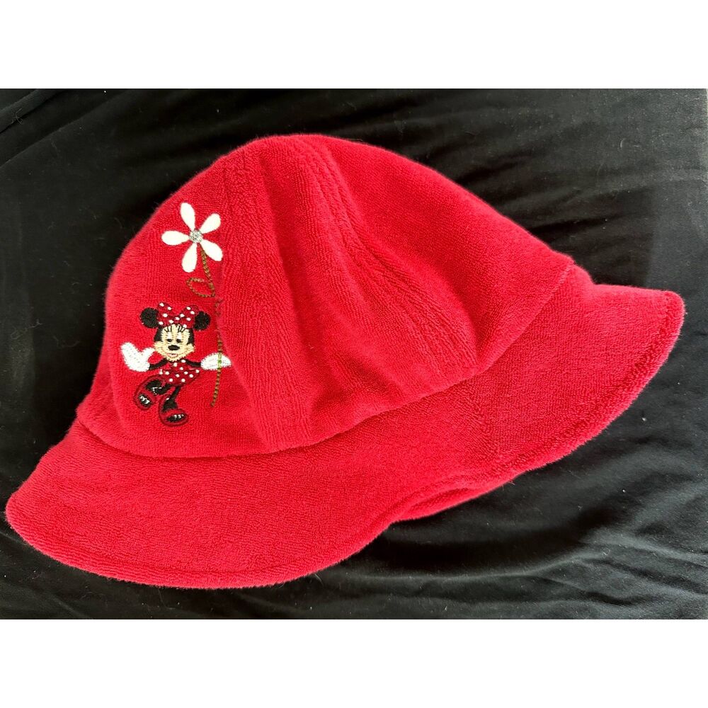Disney Store Minnie Mouse Red Bucket Hat Kids Embroidered Daisy Terry Cloth Sz L